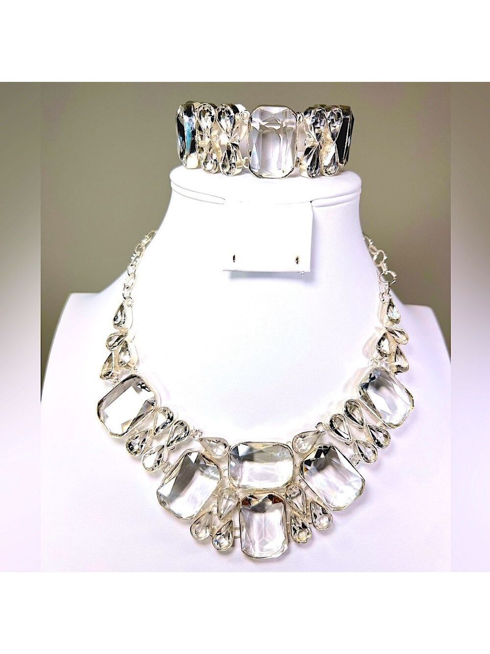 White Topaz 925 Gemstone Large Necklace & Bracelet